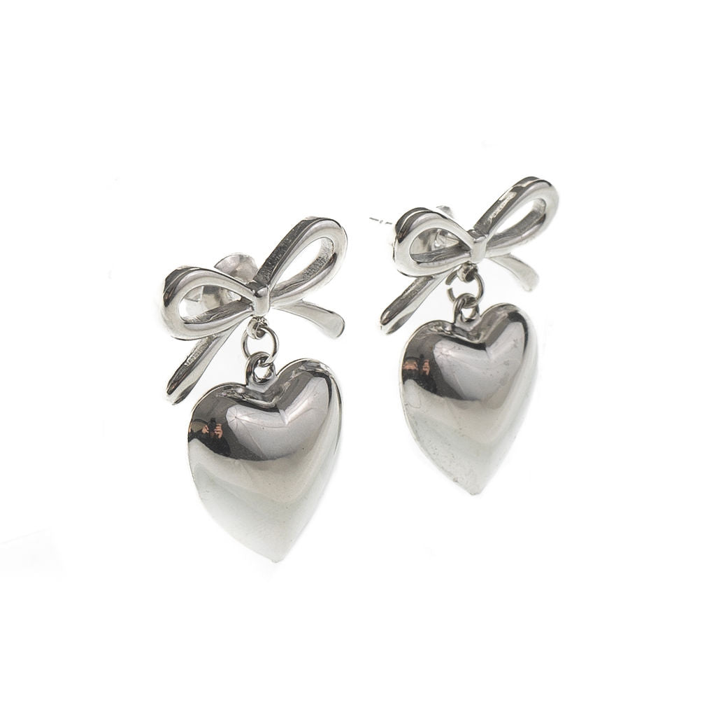 BOW HEART DROP DOWN EARRING