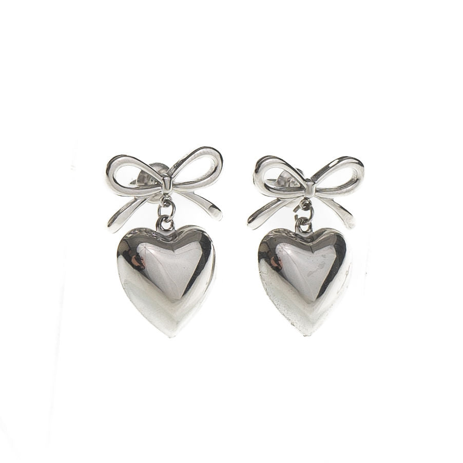 BOW HEART DROP DOWN EARRING