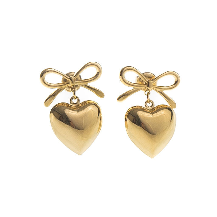 BOW HEART DROP DOWN EARRING