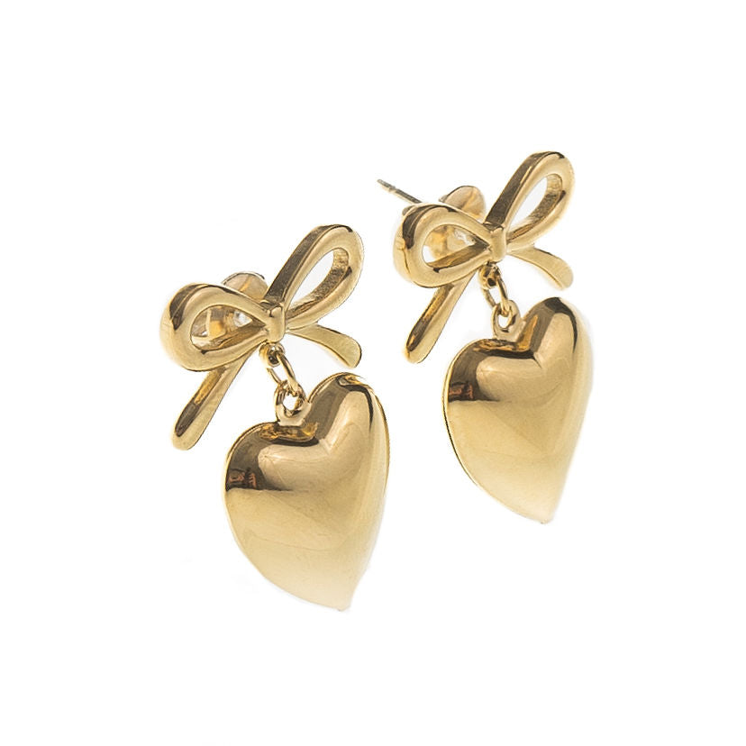 BOW HEART DROP DOWN EARRING