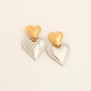 HALF GOLD HALF SILVER BIG HEART EARRINGS - Lynott Jewellery