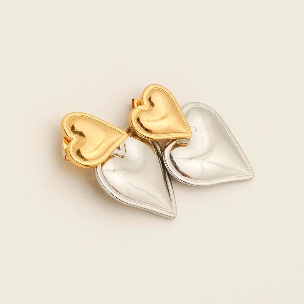 HALF GOLD HALF SILVER BIG HEART EARRINGS