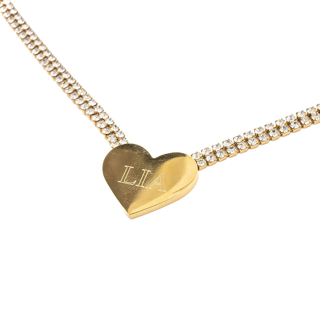 DOUBLE TENNIS HEART ENGRAVABLE NECKLACE