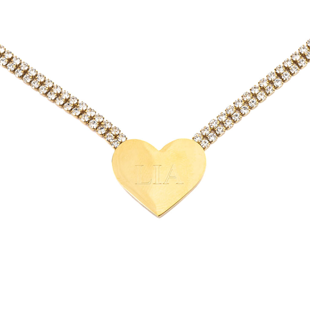 DOUBLE TENNIS HEART ENGRAVABLE NECKLACE