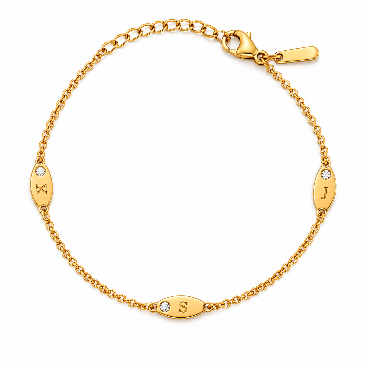 Personalised 3 Initial and Birthstone Bracelet