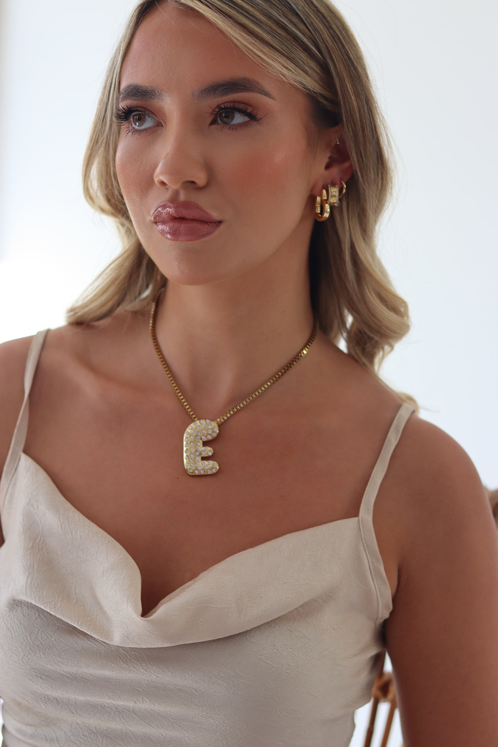 HAILEY CRYSTAL BUBBLE INITIAL NECKLACE