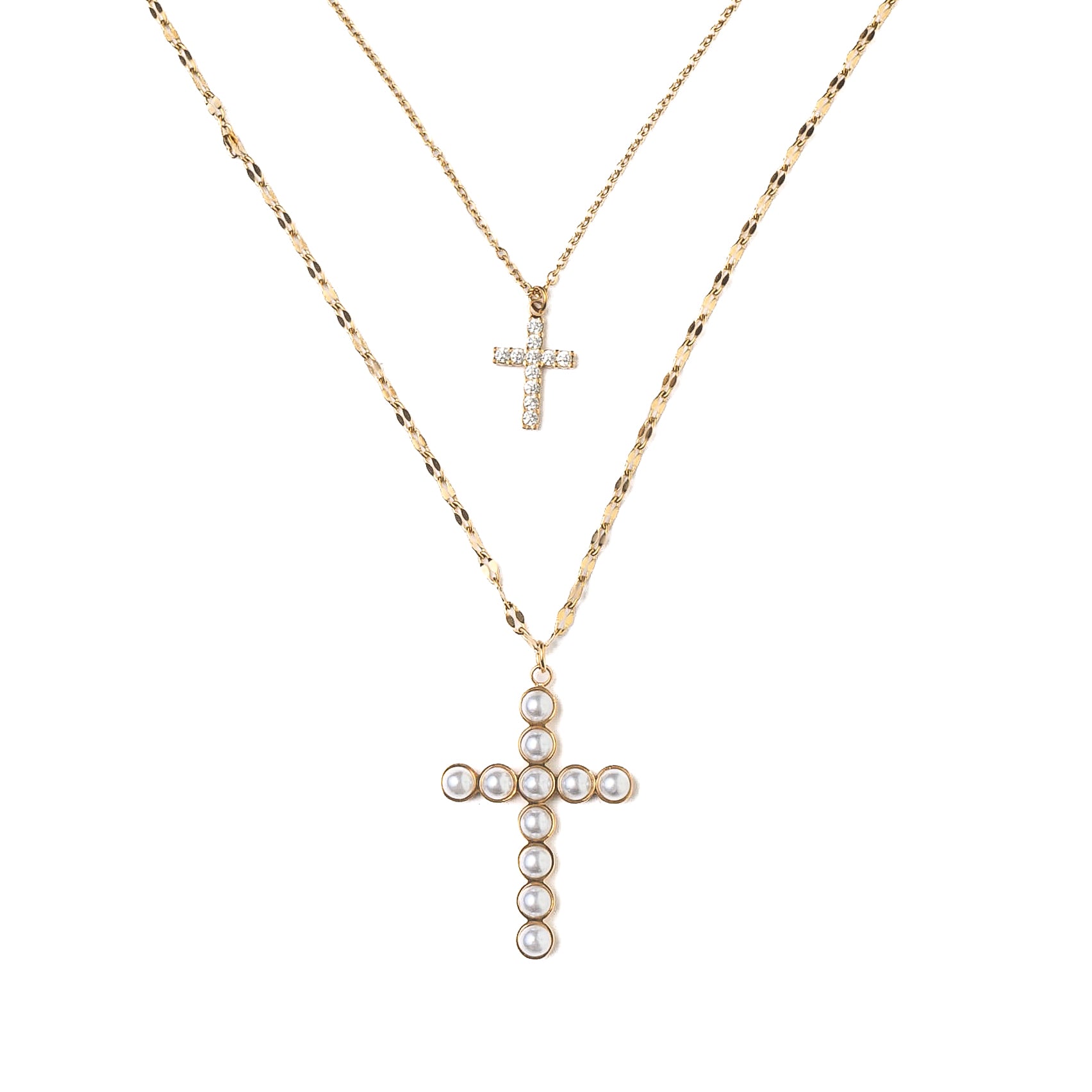 CHARLEEN X LYNOTT LAYERED CROSS NECKLACE