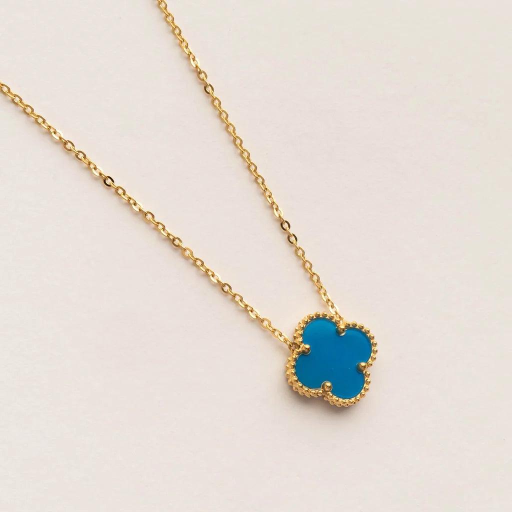 BLUE AND GOLD FOUR LEAF CLOVER NECKLACE - Lynott Jewellery