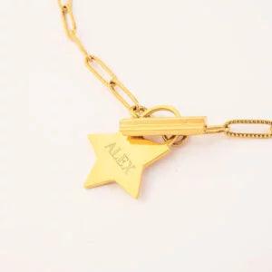 T BAR ENGRAVABLE STAR NECKLACE - Lynott Jewellery
