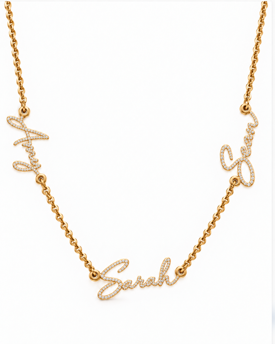 Personalised Triple Crystal Name Script Necklace