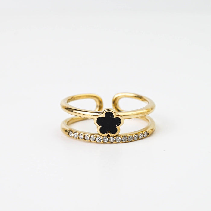 DOUBLE LAYER BLACK CLOVER RING - Lynott Jewellery