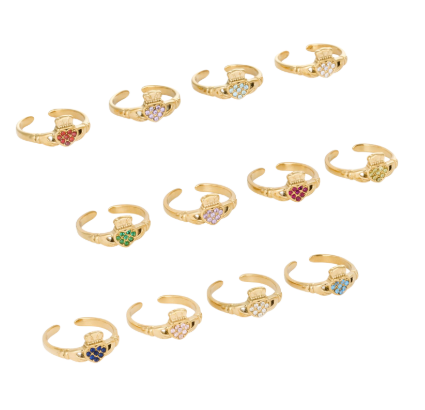 HEART CROWN CLADDAGH BIRTHSTONE ADJUSTABLE RING