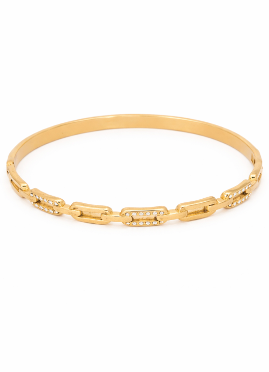 Gold bracelet with diamond accents on a white background