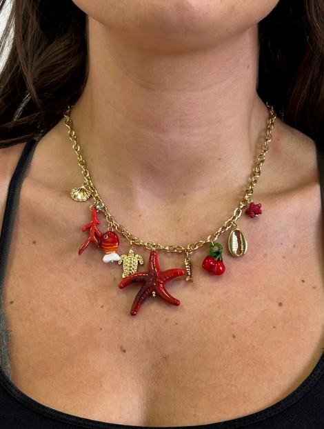 RED WAVE CHARM NECKLACE - The Vault