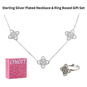 White Clover Necklace & Adjustable Ring Boxed Gift Set (Silver)