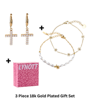Pearl Cross Gift Set (Cross Earrings + Initial Bracelet + Cutie Bracelet + Gift Box)