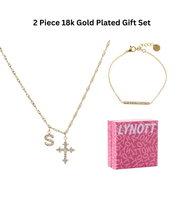Cross Initial Necklace Gift Set (Cross Initial Necklace + Linear Luxe Bracelet + Gift Box)