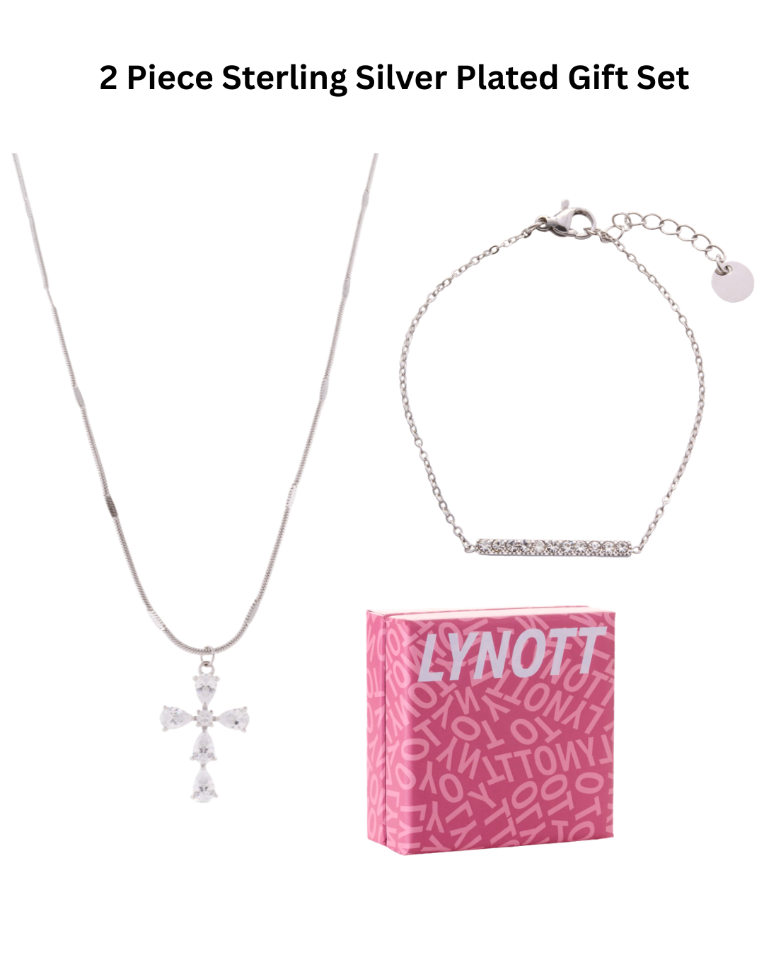 Ilusion Cross Necklace & Linear Luxe Bracelet Boxed Gift Set (Silver)