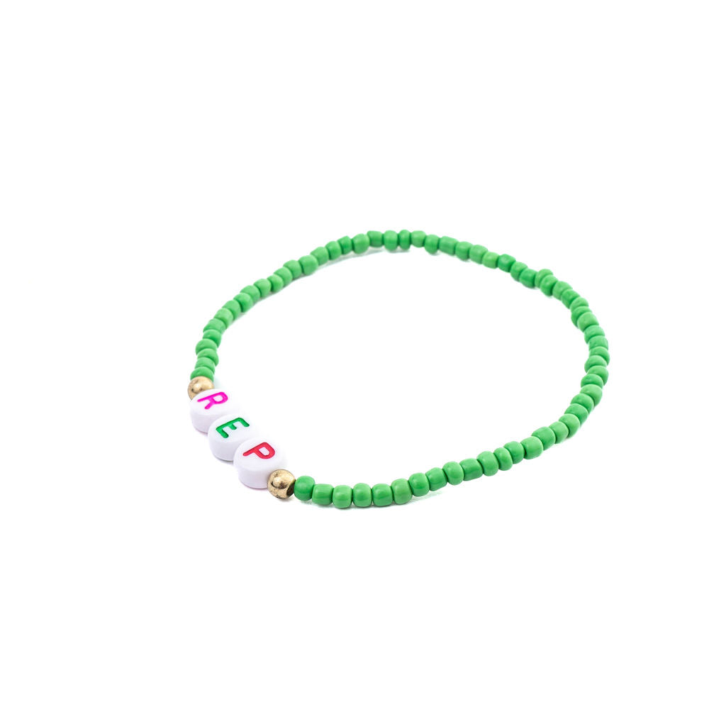 GREEN REP BEADED BRACELET