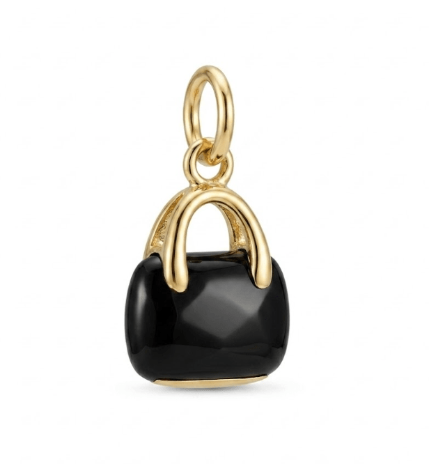 BLACK RAISEDD HANDBAG CHARM best gold plated tarnish and water resistant piece by Irish Jewellery brand - Lynott Jewellery