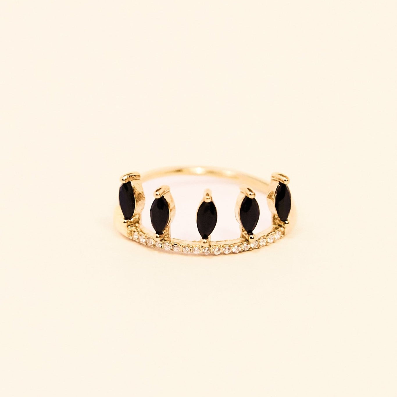 KATJA MIA ONYX THROWN ADJUSTABLE RING best gold plated tarnish and water resistant piece by Irish Jewellery brand - Lynott Jewellery