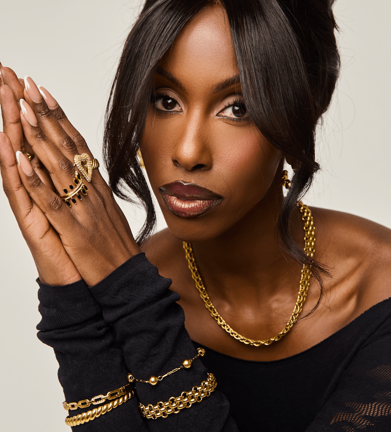 KATJA MIA ONYX THROWN ADJUSTABLE RING best gold plated tarnish and water resistant piece by Irish Jewellery brand - Lynott Jewellery