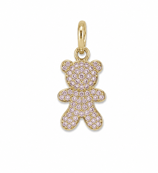 PINK TEDDY CHARM best gold plated tarnish and water resistant piece by Irish Jewellery brand - Lynott Jewellery