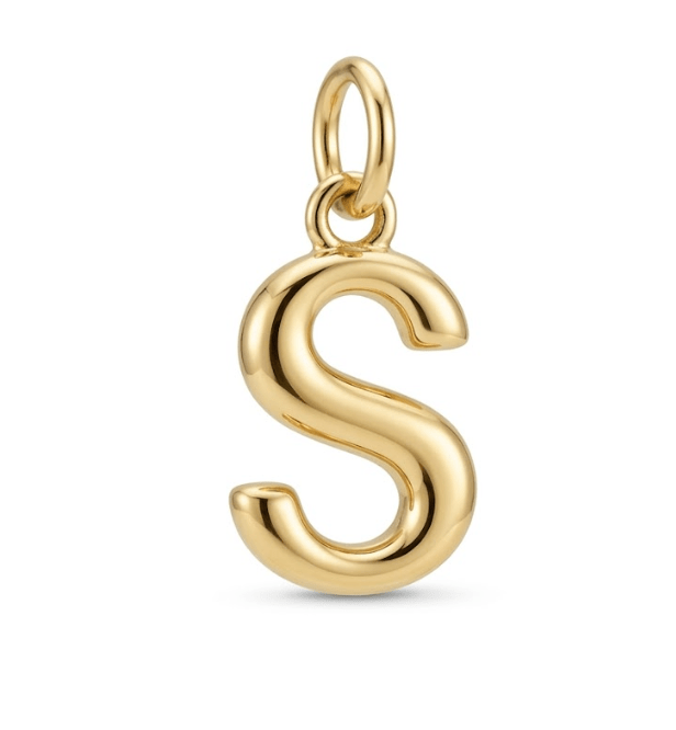 S INITIAL TEXTURED CHARM best gold plated tarnish and water resistant piece by Irish Jewellery brand - Lynott Jewellery