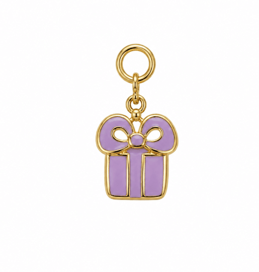 PURPLE PRESENT CHARM best gold plated tarnish and water resistant piece by Irish Jewellery brand - Lynott Jewellery