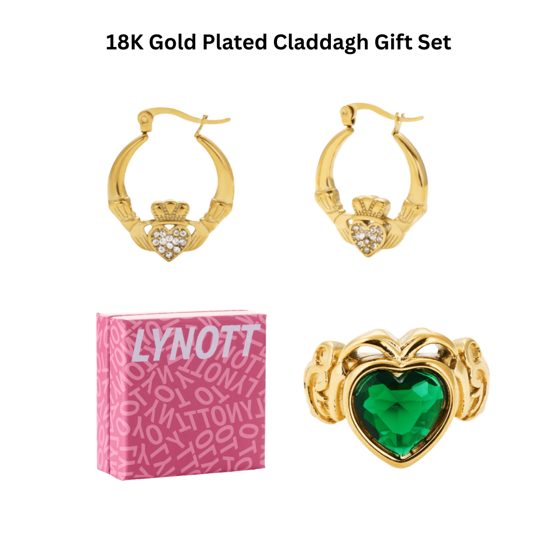 Gold Chunky Claddagh Earrings & Ring (Boxed Gift Set) best gold plated tarnish and water resistant piece by Irish Jewellery brand - Lynott Jewellery