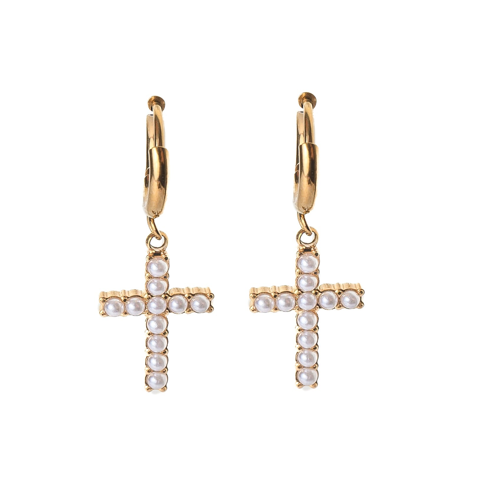 Cross Pearl Earrings + Cutie Bracelet Boxed Gift Set (Gold) best gold plated tarnish and water resistant piece by Irish Jewellery brand - Lynott Jewellery