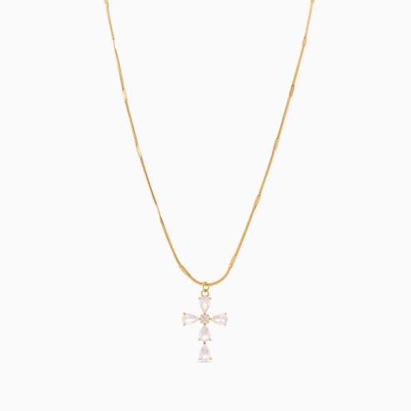 Ilusion Cross Necklace & Linear Luxe Bracelet Boxed Gift Set (Gold) best gold plated tarnish and water resistant piece by Irish Jewellery brand - Lynott Jewellery