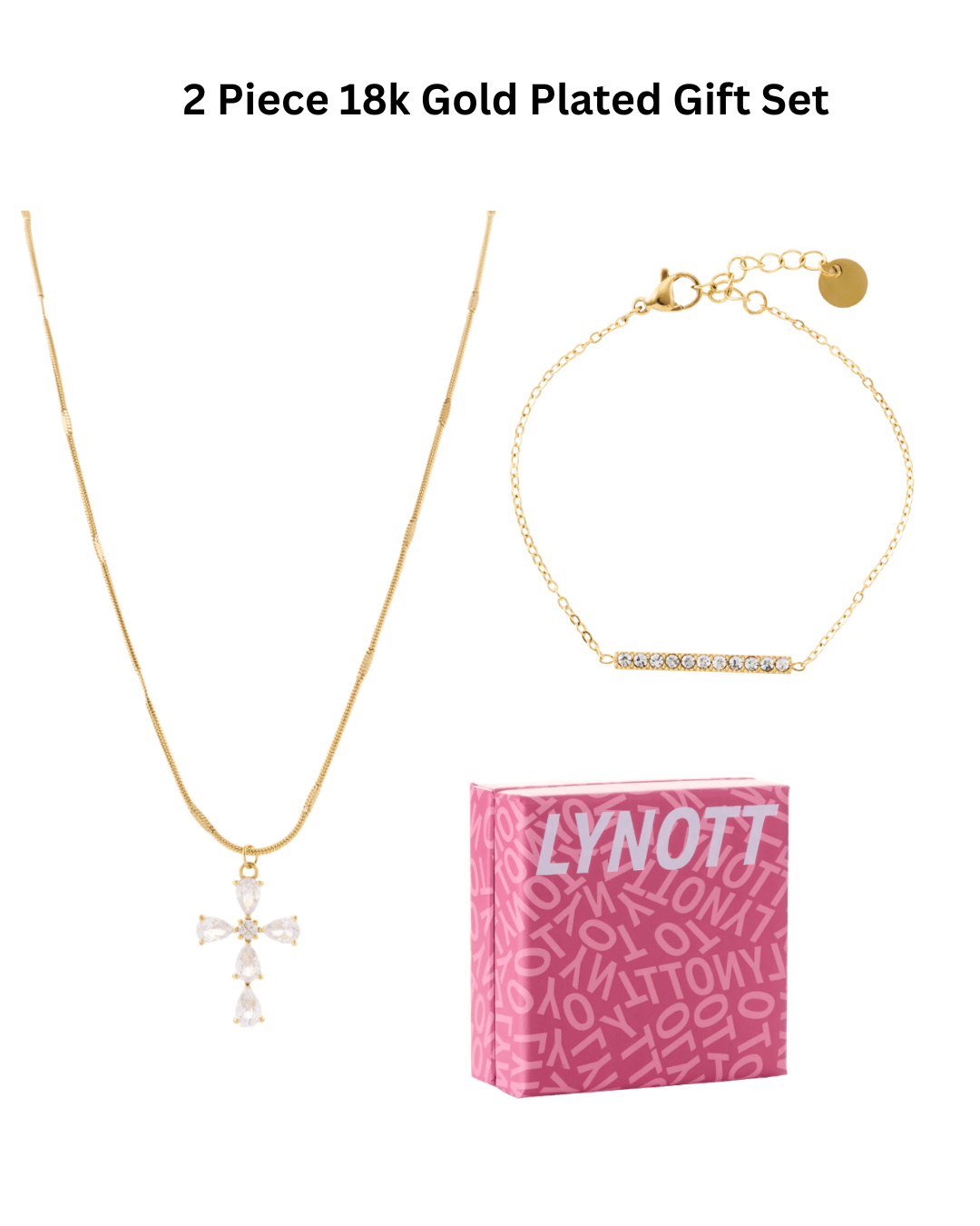 Ilusion Cross Necklace & Linear Luxe Bracelet Boxed Gift Set (Gold) best gold plated tarnish and water resistant piece by Irish Jewellery brand - Lynott Jewellery