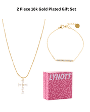 Ilusion Cross Necklace & Linear Luxe Bracelet Boxed Gift Set (Gold) best gold plated tarnish and water resistant piece by Irish Jewellery brand - Lynott Jewellery