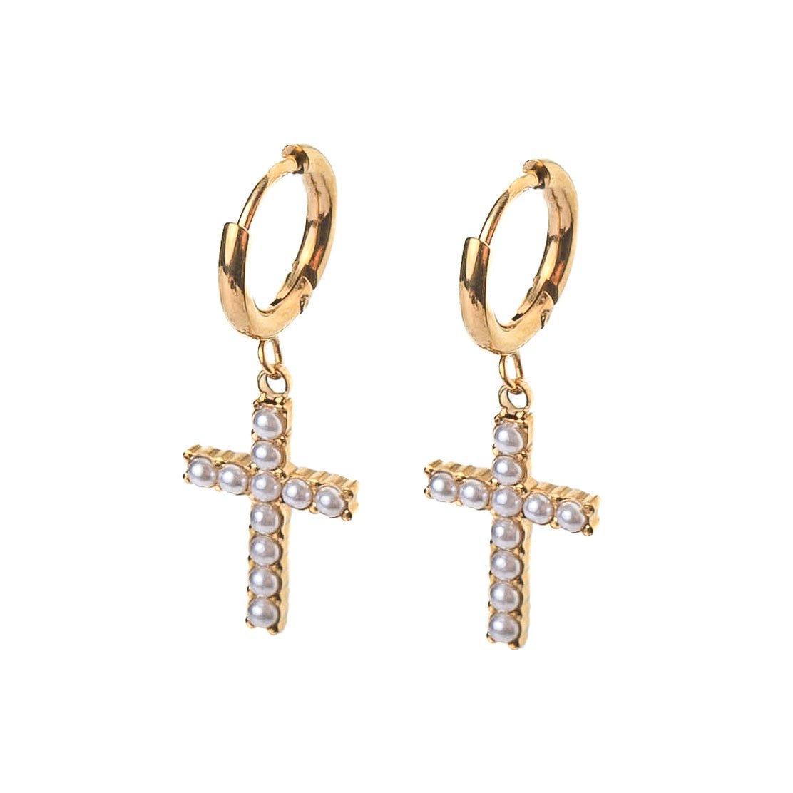 Cross Pearl Earrings + Cutie Bracelet Boxed Gift Set (Gold) best gold plated tarnish and water resistant piece by Irish Jewellery brand - Lynott Jewellery