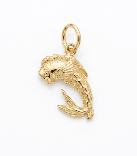 CURVED FISH CHARM best gold plated tarnish and water resistant piece by Irish Jewellery brand - Lynott Jewellery