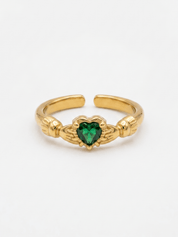 AINE EMERALD ADJUSTABLE CLADDAGH RING best gold plated tarnish and water resistant piece by Irish Jewellery brand - Lynott Jewellery