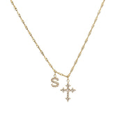 Cross Initial Necklace Gift Set (Cross Initial Necklace + Linear Luxe Bracelet + Gift Box) best gold plated tarnish and water resistant piece by Irish Jewellery brand - Lynott Jewellery