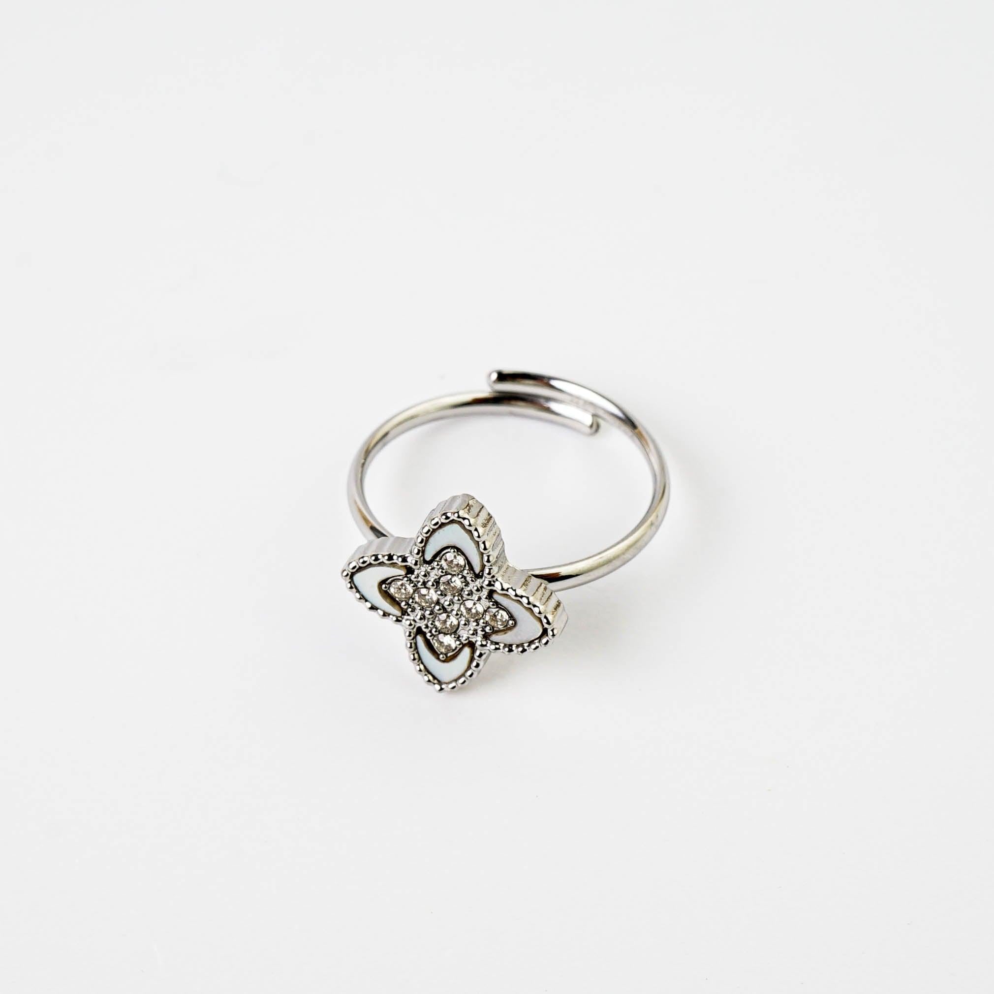 White Clover Studs & Adjustable Ring Boxed Gift Set (Silver) best gold plated tarnish and water resistant piece by Irish Jewellery brand - Lynott Jewellery
