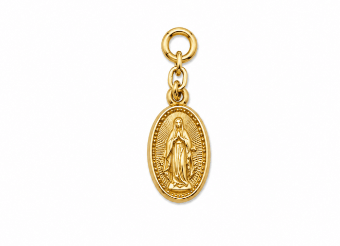 SAINT MARY CHARM best gold plated tarnish and water resistant piece by Irish Jewellery brand - Lynott Jewellery