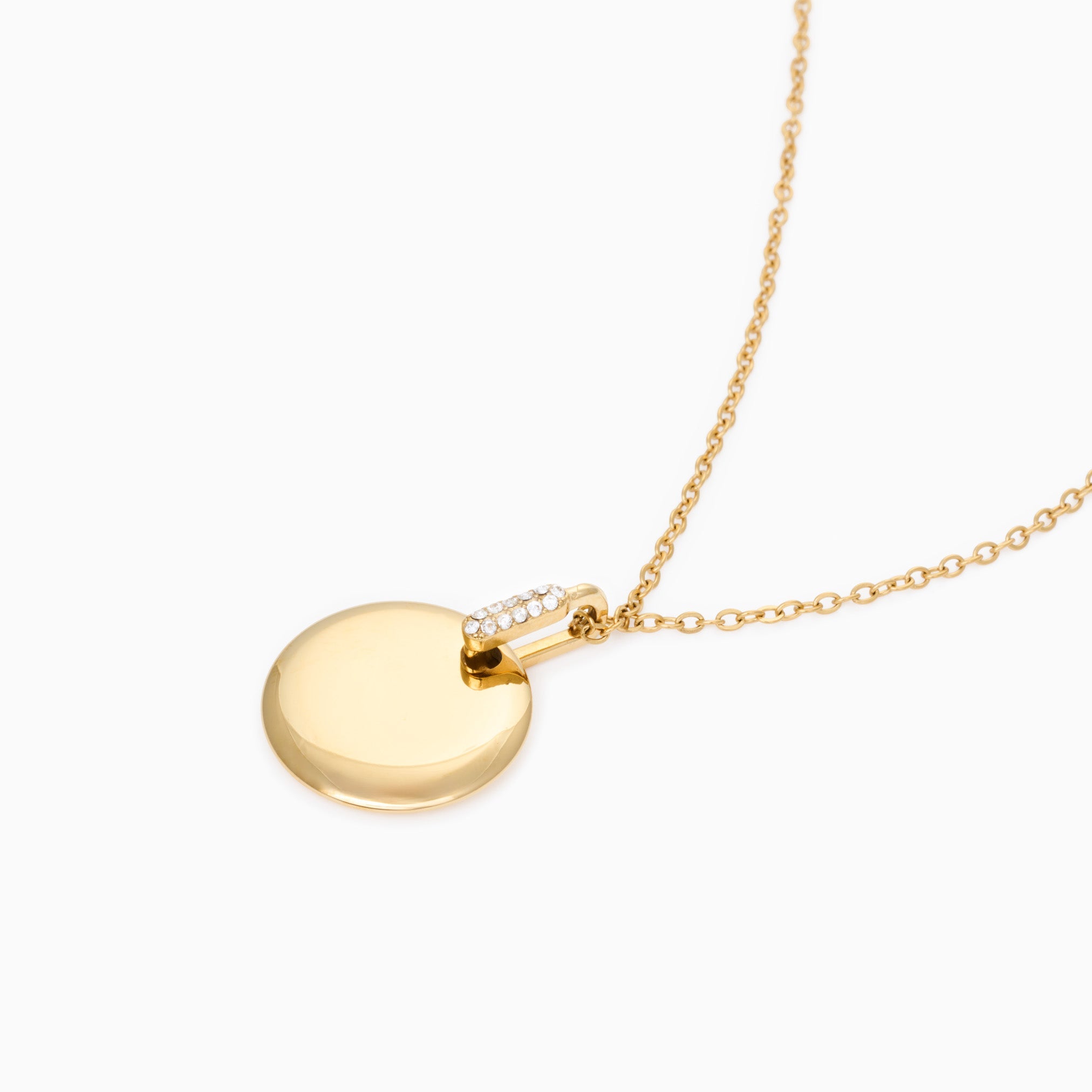 LOTTIE DISC ENGRAVABLE NECKLACE best gold plated tarnish and water resistant piece by Irish Jewellery brand - Lynott Jewellery