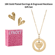 Heart Earrings & Engravable Necklace Boxed Gift Set (Gold) best gold plated tarnish and water resistant piece by Irish Jewellery brand - Lynott Jewellery