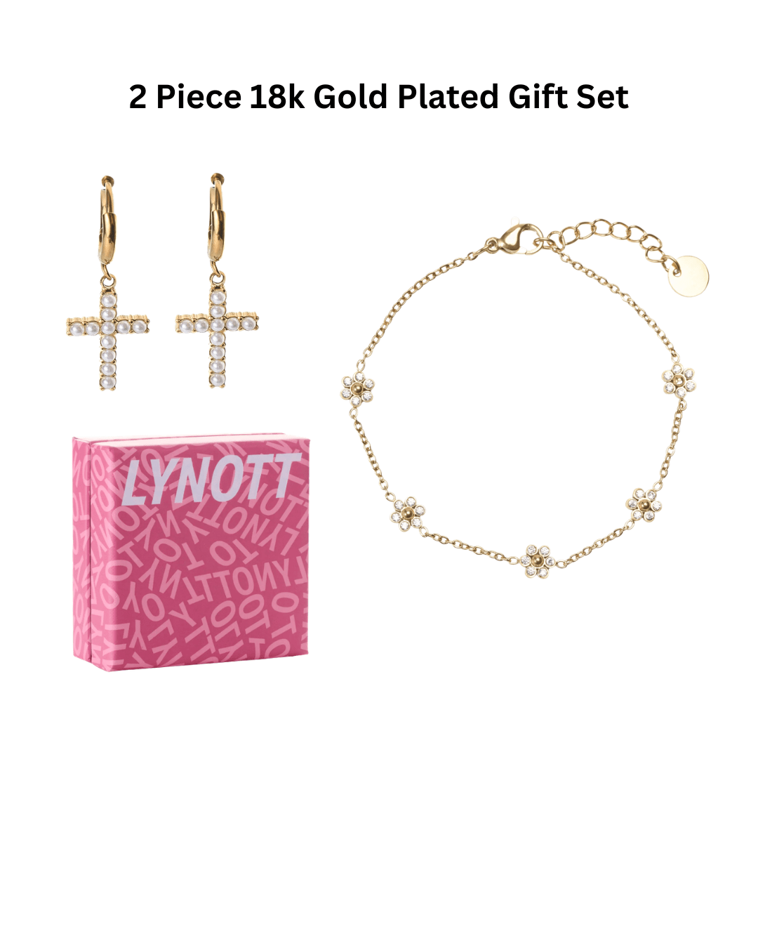 Cross Pearl Earrings + Cutie Bracelet Boxed Gift Set (Gold) best gold plated tarnish and water resistant piece by Irish Jewellery brand - Lynott Jewellery