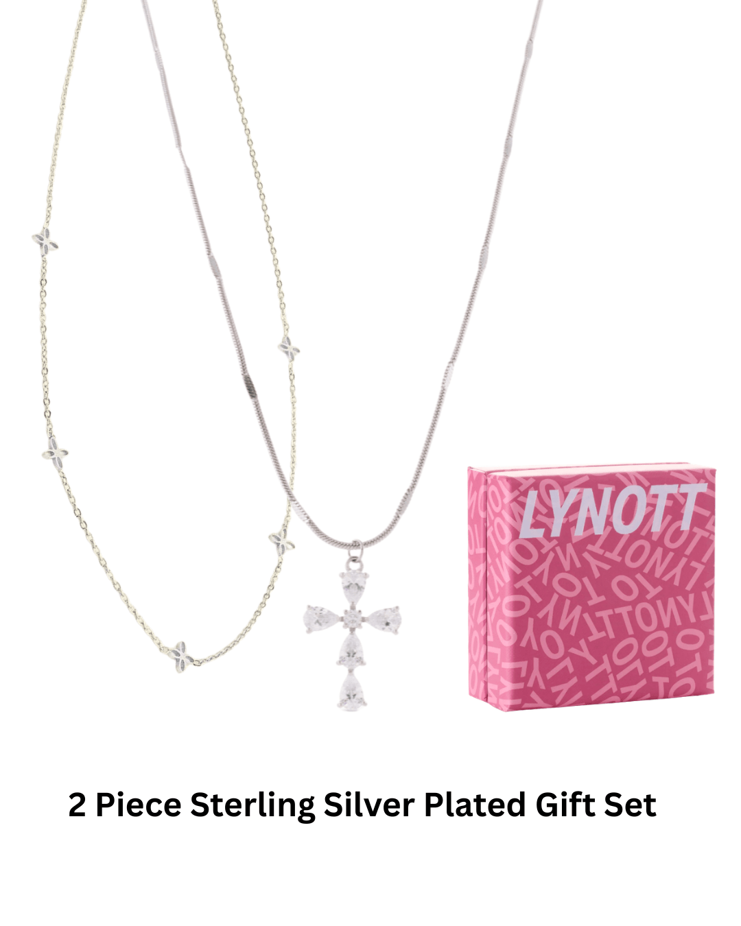 Silver Cross Necklace + Dainty Necklace (2 Piece Boxed Gift Set) best gold plated tarnish and water resistant piece by Irish Jewellery brand - Lynott Jewellery